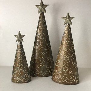 RUSTIC BRONZE METAL & GLITTER CHRISTMAS TREES SET